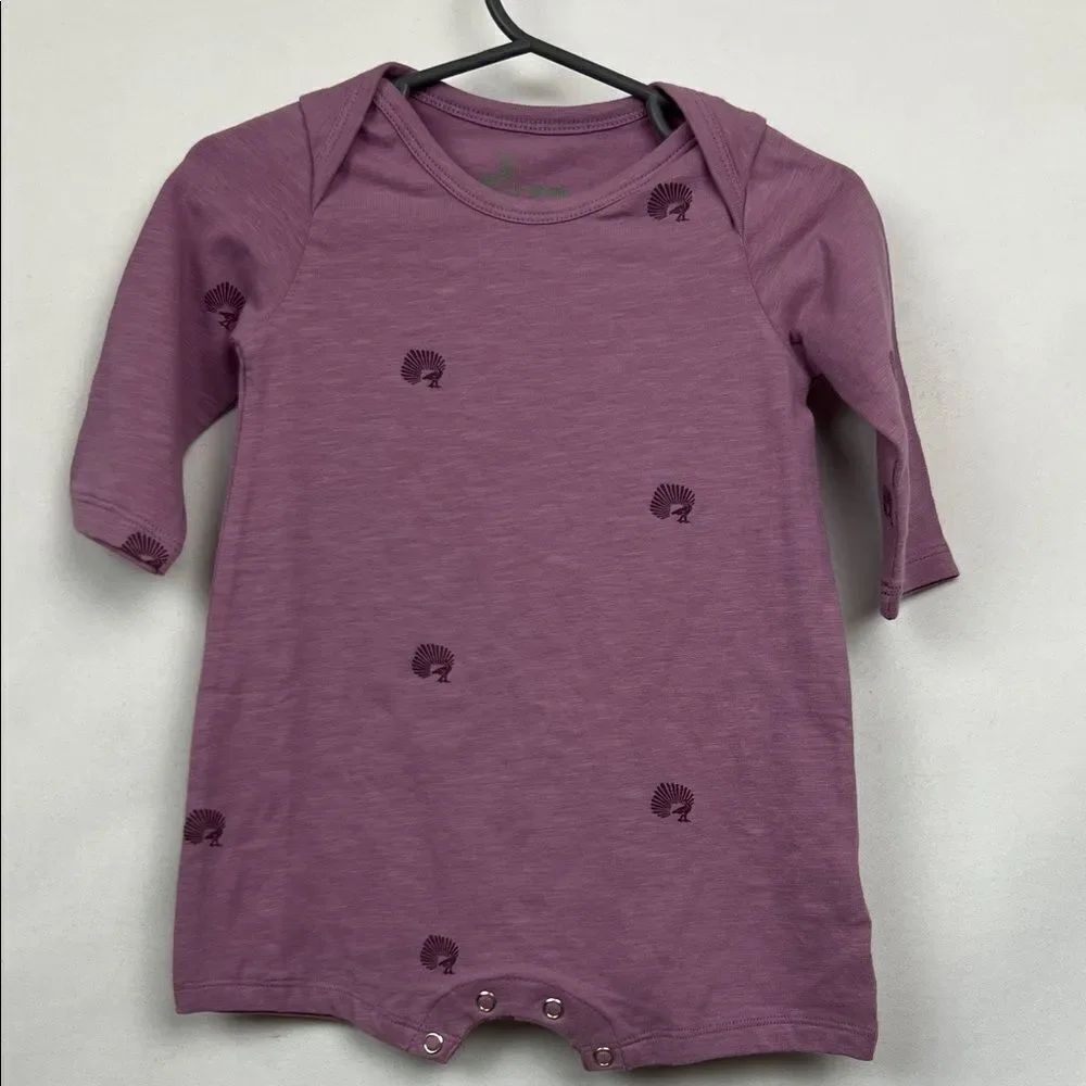 Little Liam by Kate Quinn purple peacock print one piece short all 6-12 months
